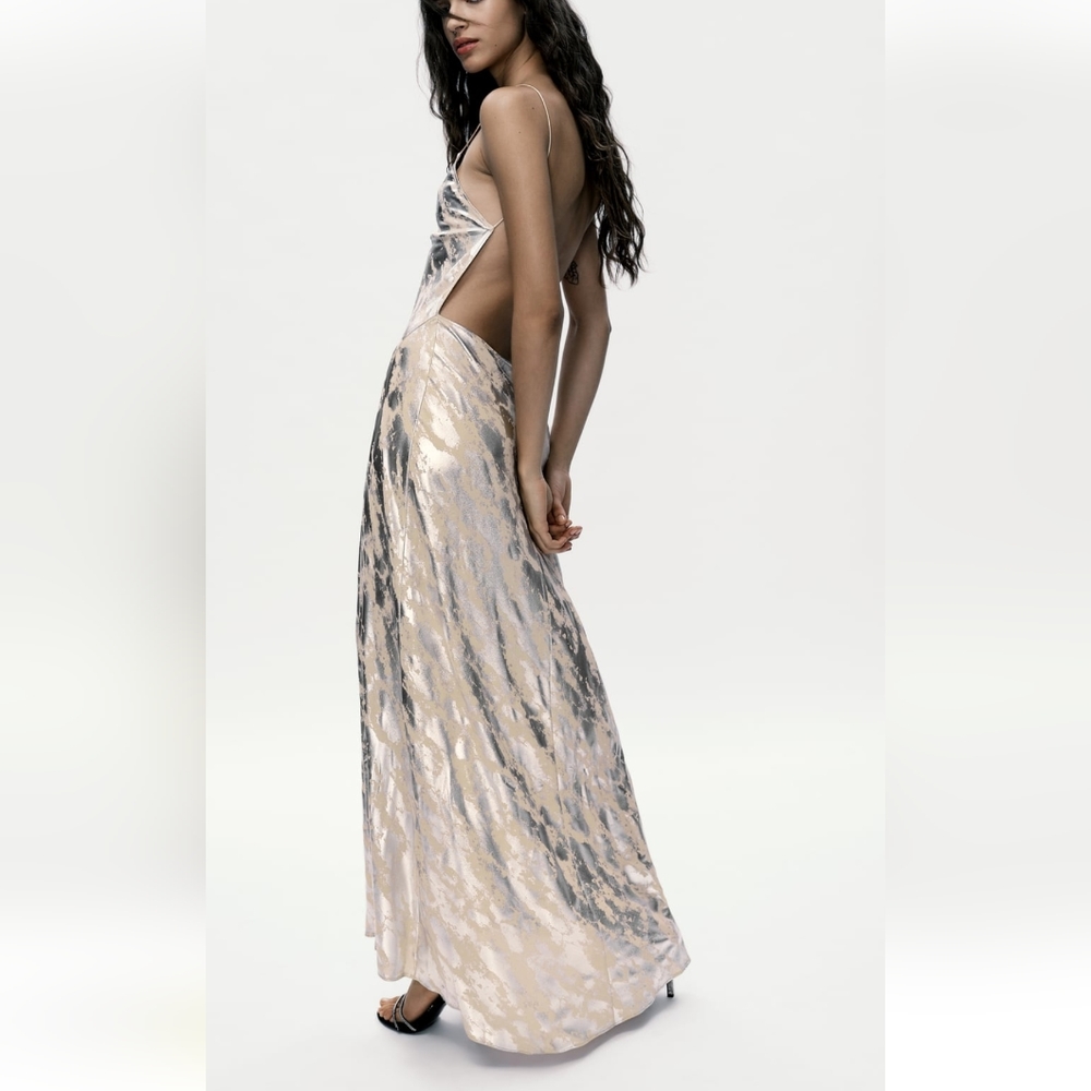 Foil print slip dress by Zara